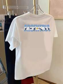Women's Spring/Summer T-Shirt. Short-Sleeved T-Shirt With Front And Back Print - Argentina,  Football Print - Women's Spring/Summer T-Shirt With A Modern Print, A Fashionable Item. Create Everyday Looks That Make You Look Slimmer. - 白色 - 查看 1