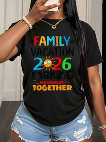 "Family Holidays 2026: Creating Memories Together" T-Shirt For Family Trips, Summer Clothes, Matching T-Shirts For Family Holidays 2026, Gift For Family Getaways, Short Sleeve T-Shirt, Crew Neck, Urban Vintage Style, Unisex, 220g, 100% Pure Cotton - 黑色 - 查看 3