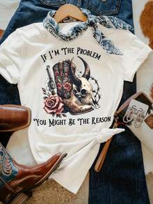 Women's San Francisco Print T-Shirt, Casual Short Sleeve Top For Women, Comfortable Fit, Matching Sister Sets, Outdoor Travel Essential, Women's T-Shirt, Spring/Summer T-Shirt. - 白色 - 查看 1