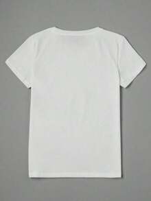 Soft 100% Cotton Cupid Print T-Shirt For Valentine's Day,  And Casual, Short Sleeve, Summer Set, Two-Piece Set, Crew Neck, T-Shirt For Women, Adults, Men, Women, Teens, And Young Adults. Breathable Cotton T-Shirt, Goes With Everything, Great. - 白色 - 查看 3