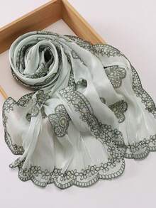 1pc New Bridal Veil Fabric With Embroidery & Sequin Decor, Silky Scarf, Shiny Ribbon, Headband And Veil - Multicolor - View 12