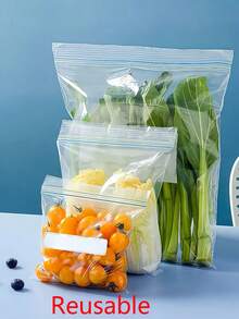 20/65/130 Unidades Sacos Zip Lock Transparentes, Sacos de Armazenamento de Alimentos Reselháveis, Sacos de Vedação Reutilizáveis para Cozinha para Biscoitos, Doces, Lanches, Frutas Secas, Grãos, Especiarias, Recipientes de Alimentos à Prova de Vazamento, Acessórios de Cozinha, Cor do Zíper e Padrão Aleatória, Suprimentos de Volta às Aulas - Multicolorido - Visão 2