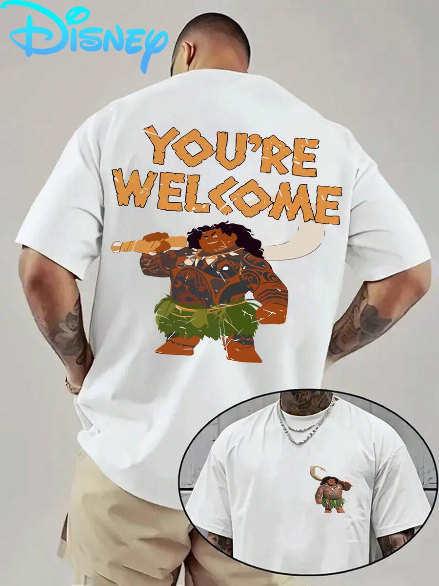 Disney Moana Maui "You're Welcome" T-Shirt - Double-Sided Cotton Casual Tee. This Crew-Neck T-Shirt Is Suitable For A Wide Variety Of Occasions-Whether For Everyday Casual Wear, Shopping Trips, Parties, Travel, Or Gatherings With Friends, It Fits The Bill Effortlessly. It Also Makes For A Thoughtful And Wonderful Gift. - 白色 - 查看 1