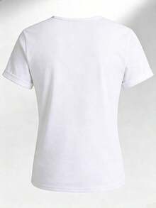 1PC Women's Plus Size Short Sleeve Crew Neck T-Shirt With Fruit And Vegetable Cartoon Print, Casual Summer Style, Loose Fit. Suitable As A Gift. Women's T-Shirt. Blouses>Elegant. Boho Chic. Soft, Breathable, And Comfortable Women's Top, Ideal For Spring, Summer, And Autumn, Perfect For Vacations, Travel, And Everyday Wear. - 白色 - 查看 2