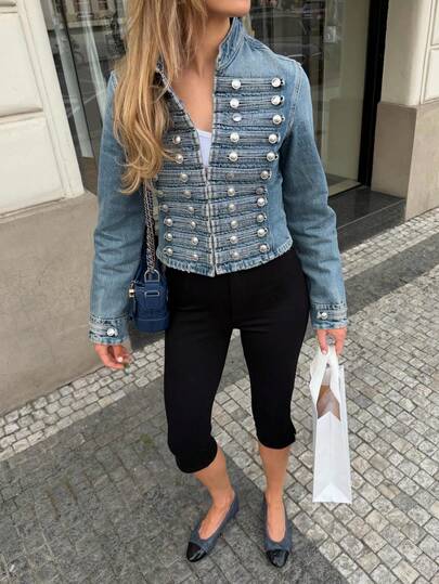 Chaqueta vaquera ajustada de moda minimalista para mujer, nueva llegada de otoño/primavera, casual