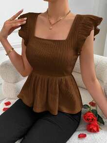 de mujer con cuello Peter Pan, mangas cortas y cintura ceñida, adecuada para el Día de San Valentín, días festivos y citas - Marrón - Ver 4