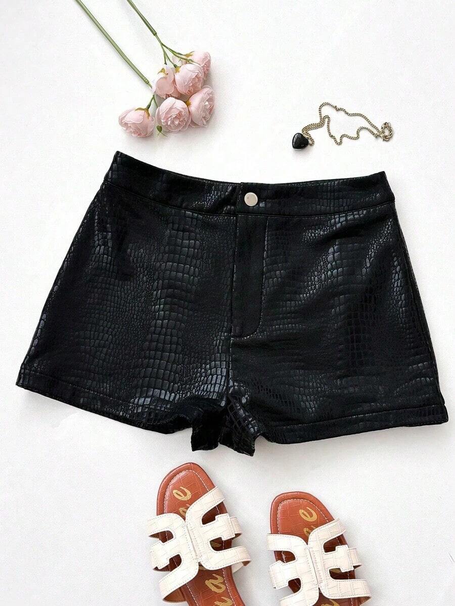 LUNE Shorts ajustados de piel sintética, casuales para el verano - Negro - Ver 1