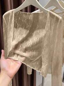 Cárdigan informal de manga larga, ligero y de corte regular para mujer, ideal para salidas y vacaciones. - Caqui - Ver 1