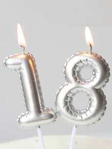 1pc Silver Floral Decorative Balloon Shaped Birthday Candle, Hand-Painted Birthday Number 0-9 Birthday Candle, Happy Birthday Cake Decoration, Birthday Party Decoration, Suitable For Birthday, Anniversary, Gender Reveal Party, Bachelorette Party, Graduation Ceremony - Silver - View 1