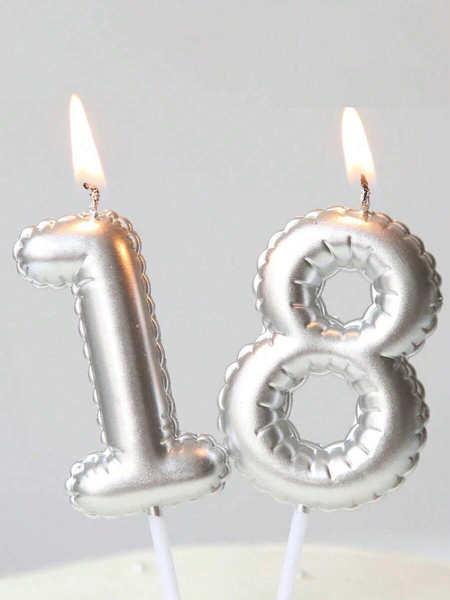 1pc Silver Floral Decorative Balloon Shaped Birthday Candle, Hand-Painted Birthday Number 0-9 Birthday Candle, Happy Birthday Cake Decoration, Birthday Party Decoration, Suitable For Birthday, Anniversary, Gender Reveal Party, Bachelorette Party, Graduation Ceremony - Silver - View 1