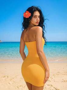 Vestido mini para mujer, de moda para el verano - Naranja - Ver 2