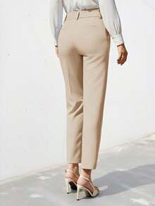 Pantalones de traje sólidos y simples para uso diario de mujer - Caqui - Ver 2