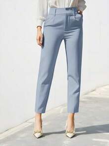 Pantalones de traje sólidos y simples para uso diario de mujer - Celeste - Ver 5