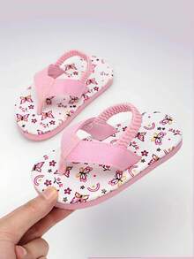 1 Pasang Sandal Jepit Bayi Bermotif Kupu-kupu dengan Ujung Terbuka dan Bernapas, Sandal Selop Longgar untuk Anak-Anak di Luar Ruangan - Berwarna merah muda - View 2