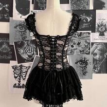 Women's Casual Retro Corset Lace Bodycon Asymmetrical Hem Mini Dress, Suitable For Y2K,Summer Dresses For Women - Blanco - Ver 5