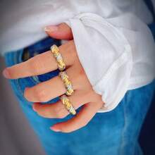 1 pieza/Set Brazalete de estilo diamante de color dorado, diseño de arte metálico, conjunto de pulsera y anillo cruzado de alta calidad con micro-incrustaciones, adecuado para el Día de la Madre, San Valentín, uso diario - Dorado - Ver 2