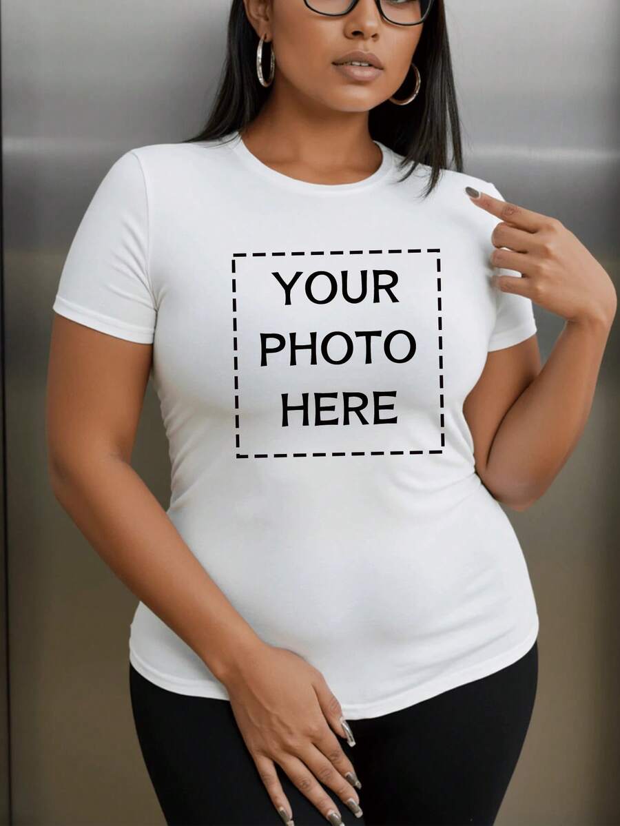 Custom Plus Size Women's Clothing For Spring/Summer, Personalized Holiday Gifts, Add Your Own Text/Images (Badge Design/Company Logo/Family Photo/Selfie), Design Your Own Custom Graphic Tee, Gifts For Girlfriend, Sports Tee, Couple/Pet Photo, Decorative, Fashion, Ideal Gift For Family, Young People, Pink Girl, Anniversary - 黑色 - 查看 1