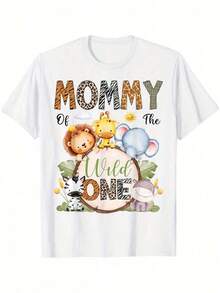 1 pieza Camiseta de Algodón para Niño, Diseño "Mommy Ohe Wild One" para Primer Cumpleaños, Estampado de Animales, Para Todas las Temporadas, Cuello Redondo, Manga Corta, 180g, 100% Algodón, Todos los diseños están impresos. Unisexo. - Negro 100 - Ver 5