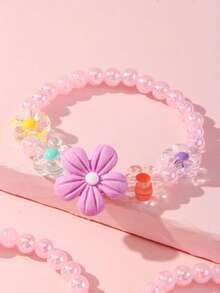 6pcs/Set Cute Flower Beaded Bracelets Set For Girls, Colorful Beads For Holiday Party, School, Daily Wear - Multicolor - View 4