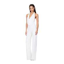 Monochromatic Gold Sequined Dress, Deep V-Neck Halter Neckline, Sleeveless Wide-Leg Design, Stretchy Shimmering Fabric Ideal For Evening Parties, Festive Events And Winter, Glamorous Sexy Style Perfect For Elegant Dinners And Celebrations - 白色 - 查看 5