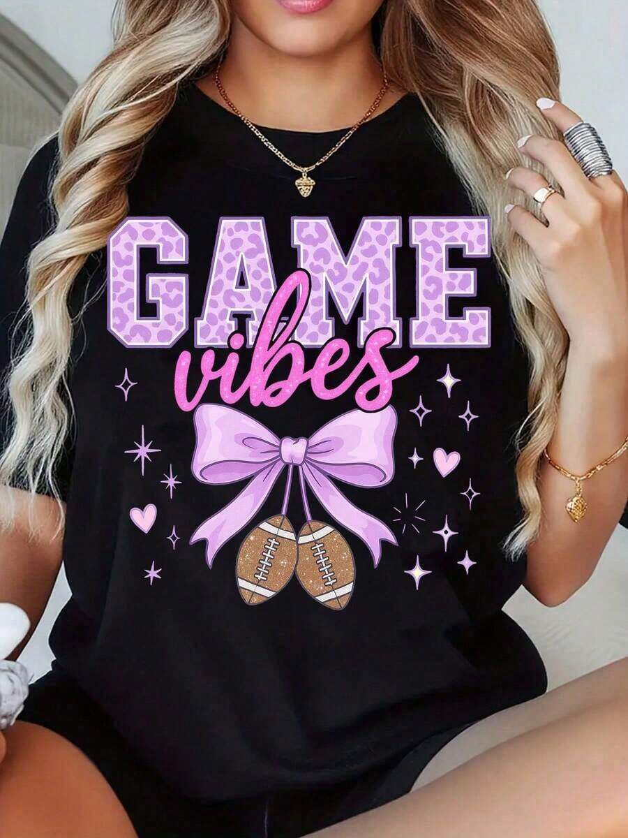 Women's Casual T-Shirt With Pink Leopard Print, Sporty Style, For Soccer Fans, Ideal For Sporting Events, Parties And Festivals, 100% Cotton, Durable - 黑色 - 查看 1