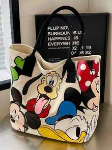 Disney 開學季迪士尼可愛卡通史迪奇圖案印花托特包，適合女性日常購物與聚會，休閒風格托特包 - 彩色 - 查看 5