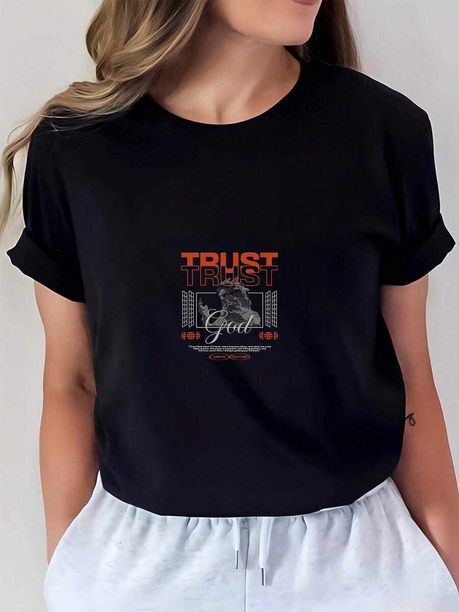 Camiseta "Confía en Dios" de 180g | Regalo Perfecto para Familiares y Amigos | Promociones de Team Building Navideñas | Suave y cómodo | Diseño Gráfico "Confía en Dios" | Ideal para celebraciones de Pascua y el Día de los Caídos. 100% Algodón. - Negro - Ver 1