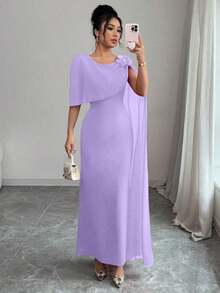 Vestido ajustado semitransparente de gasa con aplicaciones florales elegantes sin mangas, color rojo, apropiado para ocasiones formales, primavera/verano - Púrpura malva - Ver 1