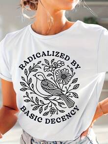 1 pieza de camiseta básica de etiqueta para mujer - camiseta blanca de activista de justicia social, top retro liberal de los 90s, declaración audaz, ropa política casual suave y pura para el día a día, adecuada para actividades de feminismo y caridad, estilo bohemio, impresión de alta calidad, diseño vintage, material duradero de 180g 100% algodón. - Negro - Ver 5