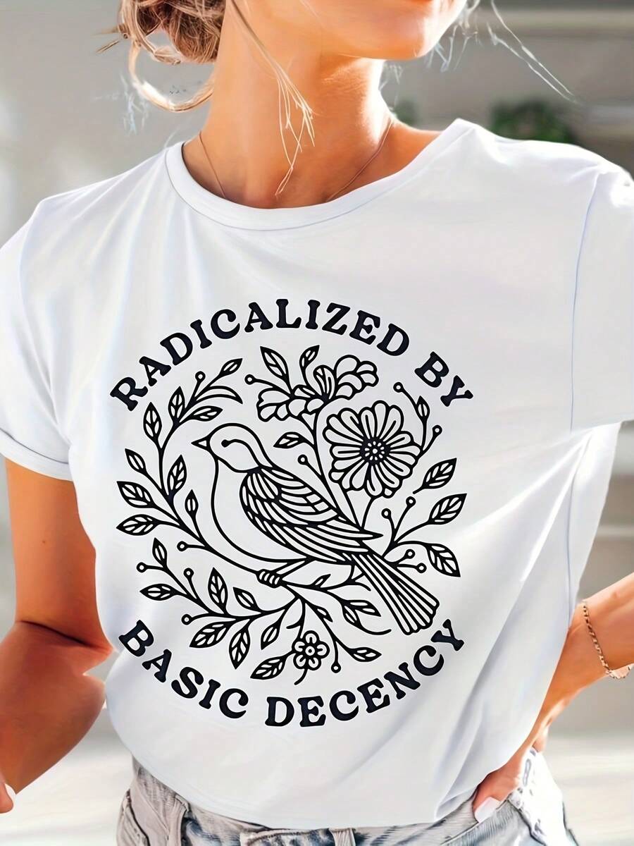 1 pieza de camiseta básica de etiqueta para mujer - camiseta blanca de activista de justicia social, top retro liberal de los 90s, declaración audaz, ropa política casual suave y pura para el día a día, adecuada para actividades de feminismo y caridad, estilo bohemio, impresión de alta calidad, diseño vintage, material duradero de 180g 100% algodón. - Blanco - Ver 1