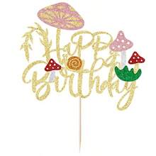 Grehge opper Mushroom Birthday Cake Toppers Decorations for Girls Boys Glitter Gold Mushroom snail Happy Birthday Decorations Theme Party Supplies - como en la imagen - Ver 3