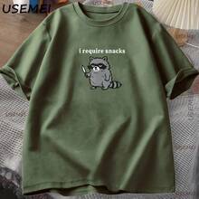 Necesito Snacks Camiseta Divertida de Mapache para Hombres y Mujeres, Camiseta para Amantes de los Animales, Camiseta Casual con Gráficos, Camiseta de Algodón Transpirable - Negro - Ver 5
