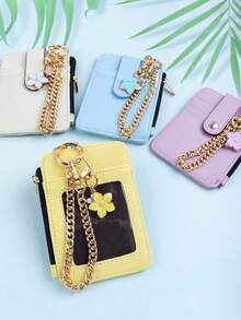 1pc Pastel Color Card Holder Keychain, Spring Floral Chain Design Zipper Coin Pouch, Practical & Gentle, Suitable For Commuting, Dating Or As A Thoughtful Gift - Multicolor - View 4