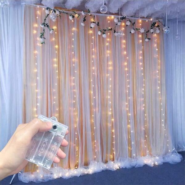 1 chiếc đèn dây LED rèm cửa sổ, 8 chế độ chiếu sáng, dùng pin, đèn treo trong nhà cho đám cưới, tiệc sinh nhật, phòng ngủ, trang trí cửa sổ (không bao gồm pin)