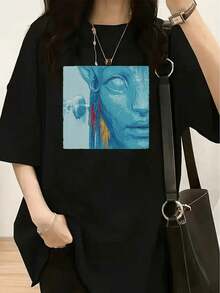 1 Piece Al-Hadar Women's T-Shirt - Cultural T-Shirt In Arabic, Soft Cotton, Loose Fit, Short Sleeve, Round Neck, Casual, 180g, 100% Cotton - 黑色 8 - 查看 11