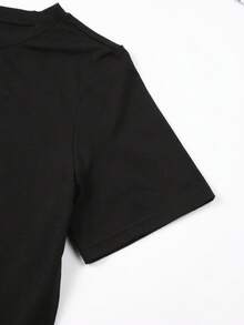 Women's Essential Casual T-Shirt With Inspirational Quote Print, Round Neck, Short Sleeve And Loose Fit - Spring/Summer Casual Style, Machine Washable Black Top, With The "Heartbeat And Action" Design, Women's T-Shirt Made Of Soft Cotton For Everyday Wear. - 黑色 - 查看 4