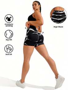 Plus Size Sports Yoga Shorts, All Season, Black/Brown Ombre Seamless Slim-Fit Women's Compression Shorts, 4-Way Stretch Compression Shorts Suitable For Running, Cycling, Yoga, Pickleball, Workout And Daily Wear. For Women. High-Density, High-Elasticity Fabric Provides Comfort And Free Movement. Suitable For All Seasons, Machine Washable Or Dry Clean. - Black - View 5