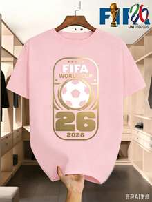 [FIFA Licensed]FIFA 2026 World Cup Logo Men's T-Shirt, World Cup Merchandise, Souvenirs, Casual Fashion Men's Clothing, Stylish And Simple, Suitable For Daily Wear, Suitable For Men's Sports Shirts, Outdoor Jogging Wear, The First Choice For Birthday Gifts, World Cup Gifts, And Men's Presents - Hồng - Xem 1