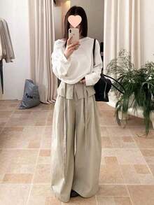 Women Pants - 白色和綠色 - 查看 2