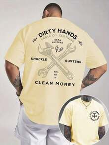 Cute Unisex Premium Casual T-Shirts, Men's Graphic Tee, Dirty Hands Clean ❤️ Money Daily Wear 100% Cotton Unisex Gift Idea For Him Or Her Urban Fashion Top - 杏色 - 查看 1