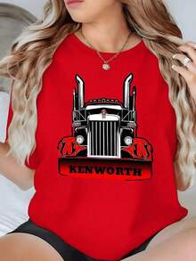 100% Cotton. Classic Truck Front In Red And Black Tones Symbolizing Strength And A Traveler's Spirit, Ideal For Road Lovers. Women's T-Shirt, 100% Cotton, 220g. Women's Simple Solid Color T-Shirt, Loose And Slim Fit Casual Short Sleeve - 紅色的 - 查看 1
