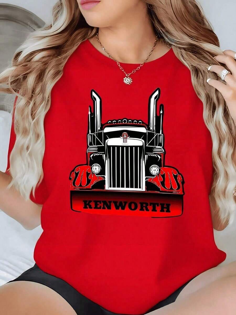 100% Cotton. Classic Truck Front In Red And Black Tones Symbolizing Strength And A Traveler's Spirit, Ideal For Road Lovers. Women's T-Shirt, 100% Cotton, 220g. Women's Simple Solid Color T-Shirt, Loose And Slim Fit Casual Short Sleeve - 紅色的 - 查看 1