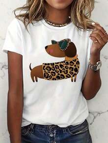 One Classic And Versatile Piece, A Short-Sleeved, Pure Cotton T-Shirt, Ideal For All Seasons, With An Adorable Print Design For Poodle Dog Lovers, Modern Style - White - View 1