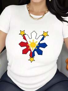 Camiseta Casual de Verano para MujerInformaldeVeranoparaMujerconGráficodelaBanderadeFilipinas-MezcladePoliésterSuaveyTranspirable,CamisetaInformaldeSecadoRápidoconDiseñodeSolyEstrellas,LavableaMáquinaparaUsoDiarioyInformalalAireLibre,CómodaparaUsoDiario |     Diseño Inspirado en Banderas |     Tela transpirable de material suave - Blanco - Ver 1