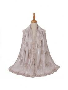 1pc New Bridal Veil Fabric With Embroidery & Sequin Decor, Silky Scarf, Shiny Ribbon, Headband And Veil - Multicolor - View 20