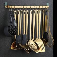 Kitchen Utensil Ra, Kitchen Ra With Gold Titanium Plating,Rail Ra Organizer For Hanging Knives,Wall Mounted Gourmet Kitchen Rail With 14 Hooks Variant 3 - 2. Gold - View 3