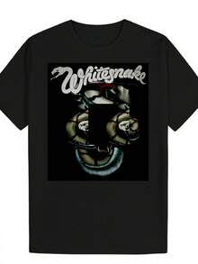 Men's Fashion Vintage T-Shirt With Fun White Snake Print - Black, Featuring Iconic Snake And Skull Designs, Loose Fit With Round Neck, Lightweight And Suitable For Casual Wear In All Seasons, Perfect For Concerts, Soft And Lightweight T-Shirt For Everyday Casual Wear On The Street, The Best Gift For Men And Women. - 黑色 - 查看 6