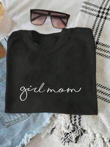 "Boy Mom" Embroidered T-Shirt - Unisex Crew Neck T-Shirt, Suitable For A Busy And Comfortable Mom Life | Mother's Day Gift T-Shirt For Women, 100% Cotton, Plus Size | Comfortable And Loose Summer T-Shirt For Curvy Women, Printed Casual Shirt, Short Sleeve And Crew Neck, Local Spring/Summer Urban Fashion. - 黑色 - 查看 6