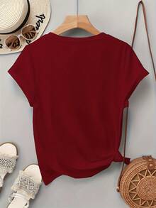 Regular Fit Crew Neck T-Shirt With Fashionable Paris Summer Print - Burgundy - View 2