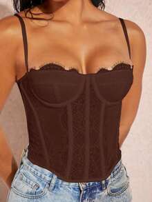 Top de tirantes bustier ribete con encaje - Café integral - Ver 6